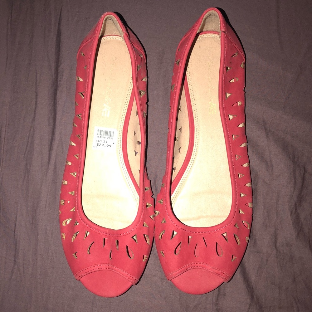 American Eagle Peep Toe Flats - Dark Peach Color